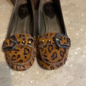 Paolo Size 11 Leopard Print Buckle Loafers - Brown & Black